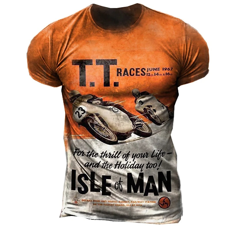 Fashion Herren Vintage Motorsport 3D T-Shirt Rundhals Unisex Sommer Streetwear