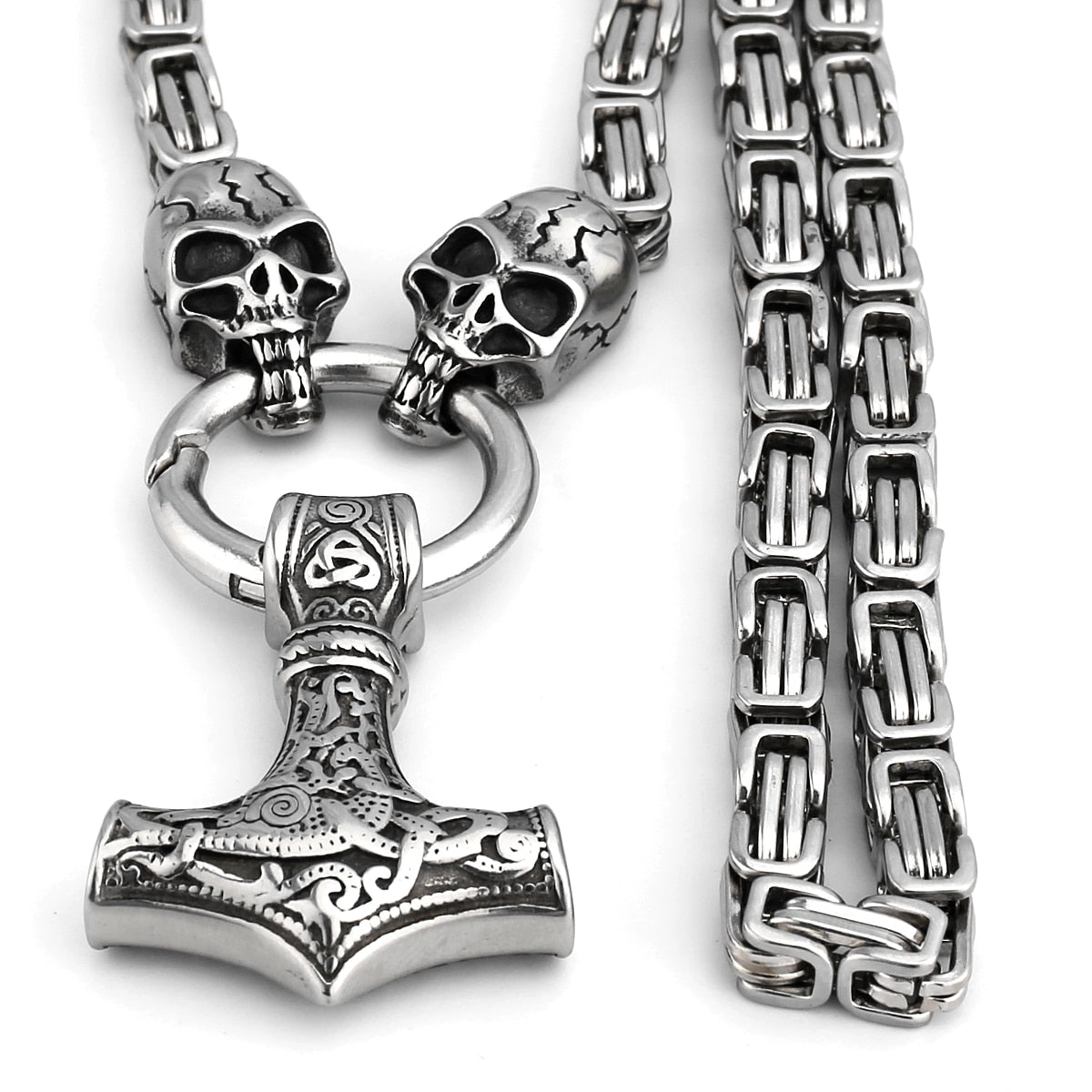 Thors Hammer Mjölnir Edelstahl Halskette Königskette silber gold Wikingerschmuck