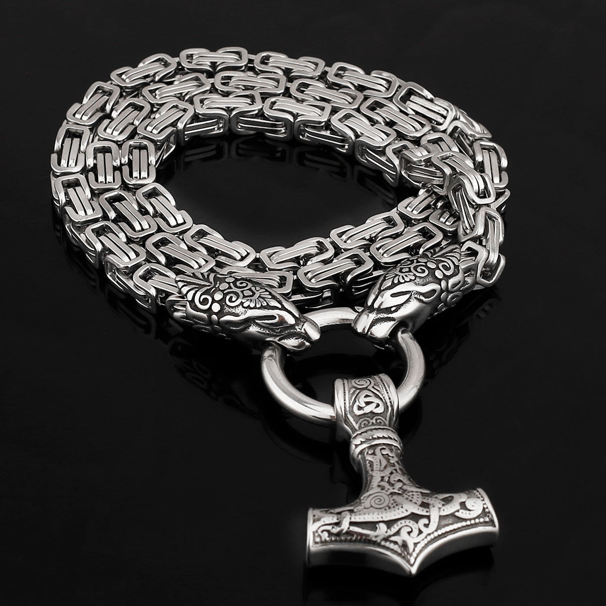 Thors Hammer Mjölnir Edelstahl Halskette Königskette silber gold Wikingerschmuck
