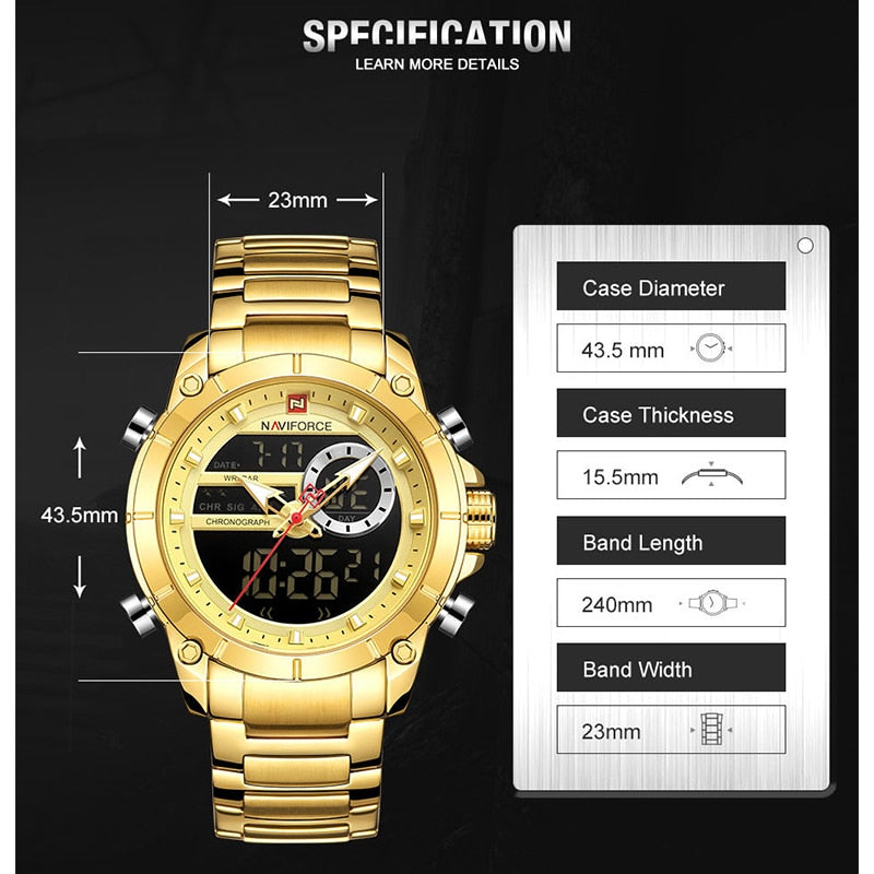 Herren Digital Armbanduhr Silber Edelstahl Fashion Luxus Chronograph Business