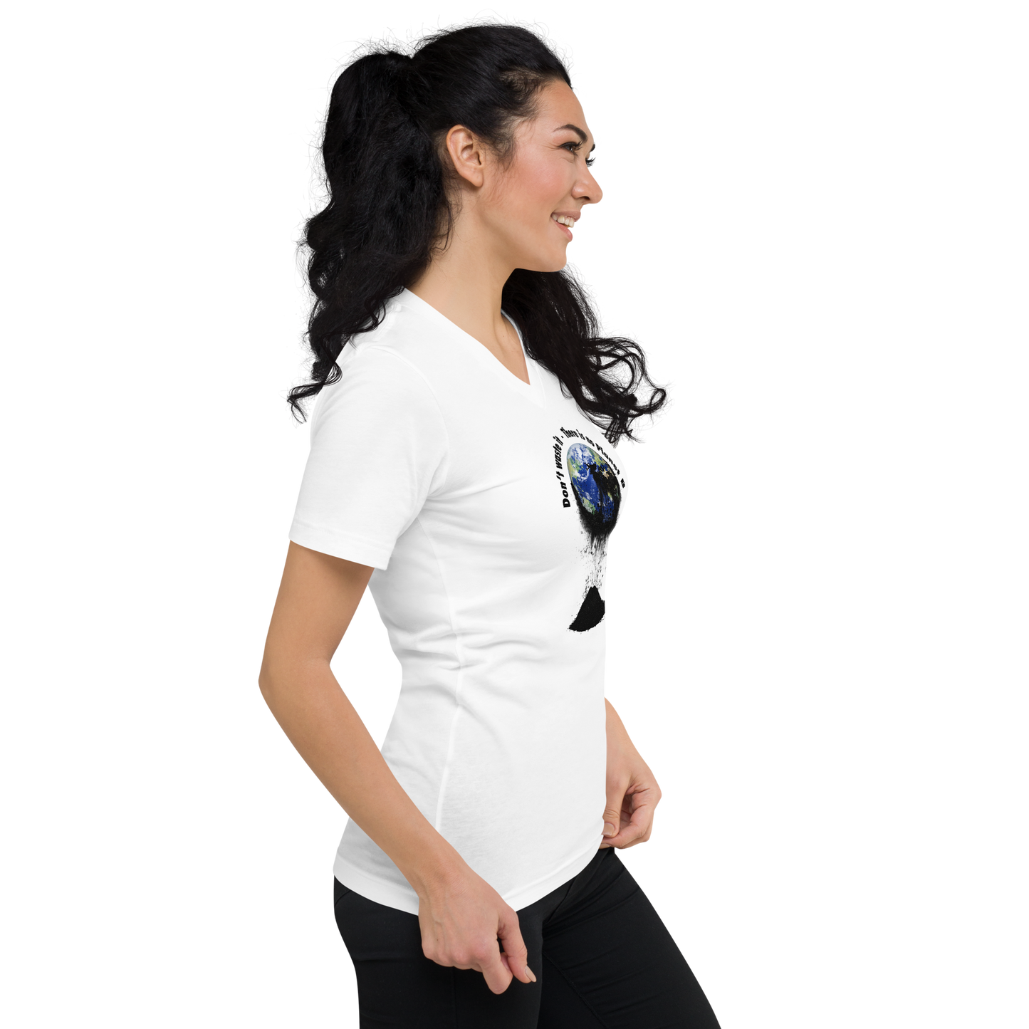 Kurzärmeliges Unisex-T-Shirt mit V-Ausschnitt Don't waste it. There is no Planet B.