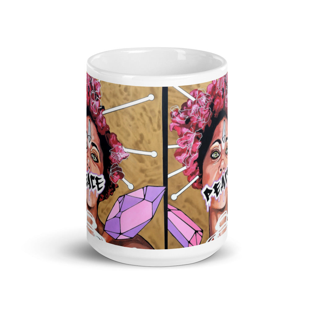 Weiße, glänzende Tasse PEACE