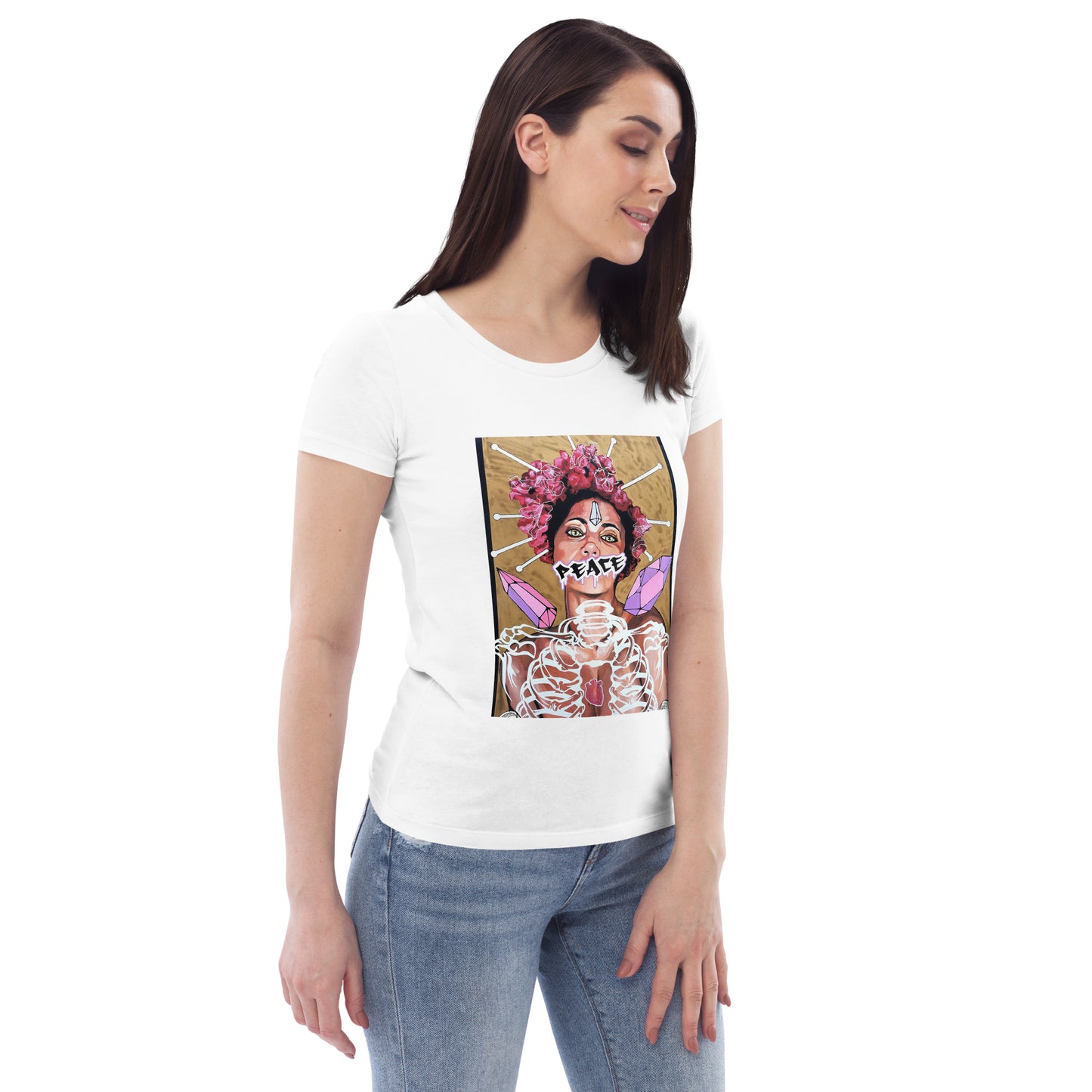 Enganliegendes Öko-T-Shirt für Damen Peace