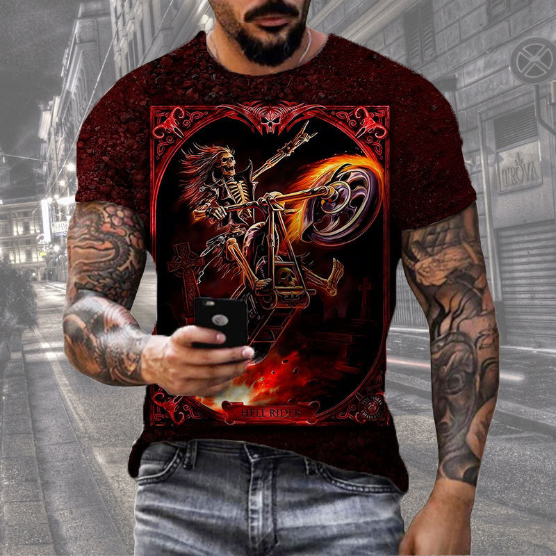 Fashion Herren Horror Skull 3D T-Shirt Rundhals Unisex Sommer Streetwear