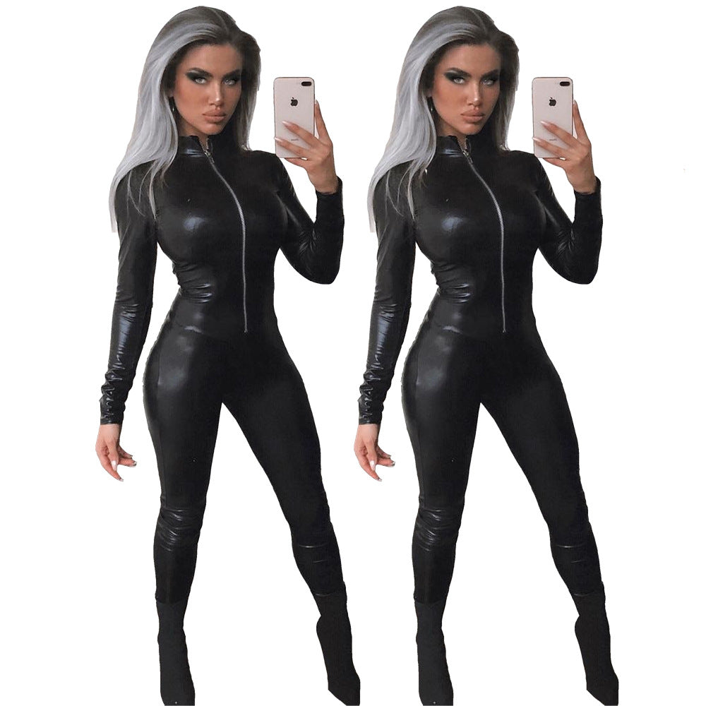 Sexy Schwarz Overall Dessous Latex Bodysuit Catsuit Clubwear Bondage Fetisch