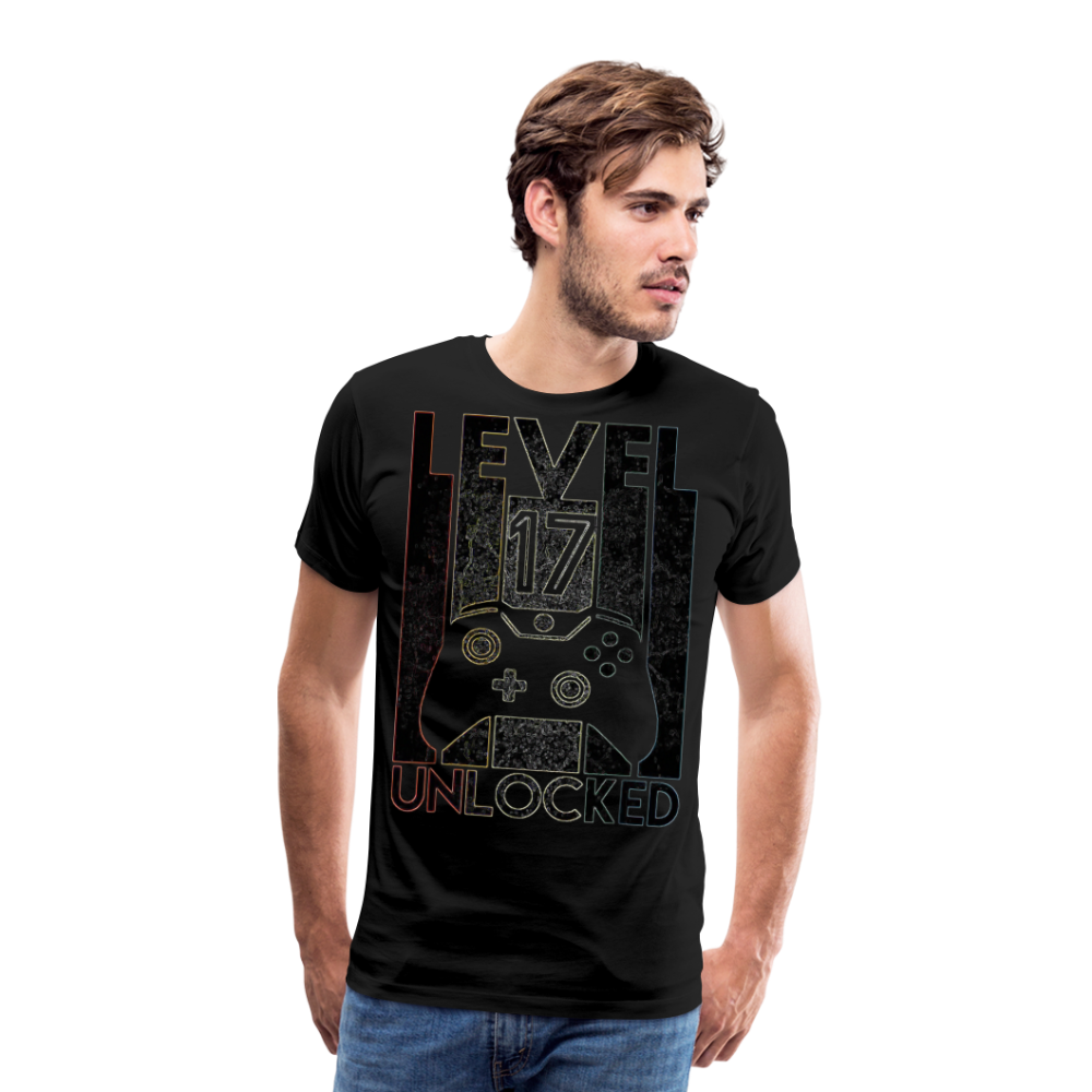 Gamer T-Shirt Top Level 17 Unlocked Fashion Herren Streetwear 100% Baumwolle - Schwarz