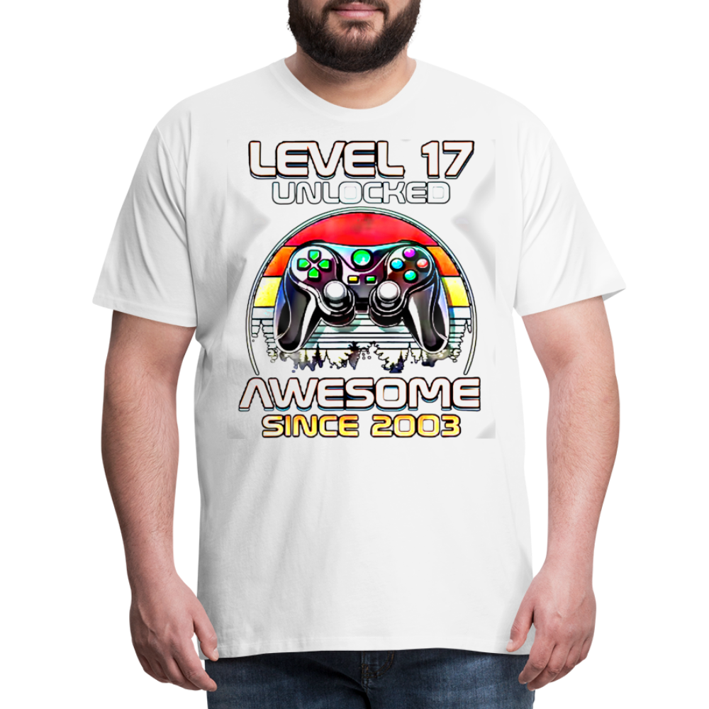 Gamer T-Shirt Top Level 17 Unlocked Fashion Herren Streetwear 100% Baumwolle - Weiß