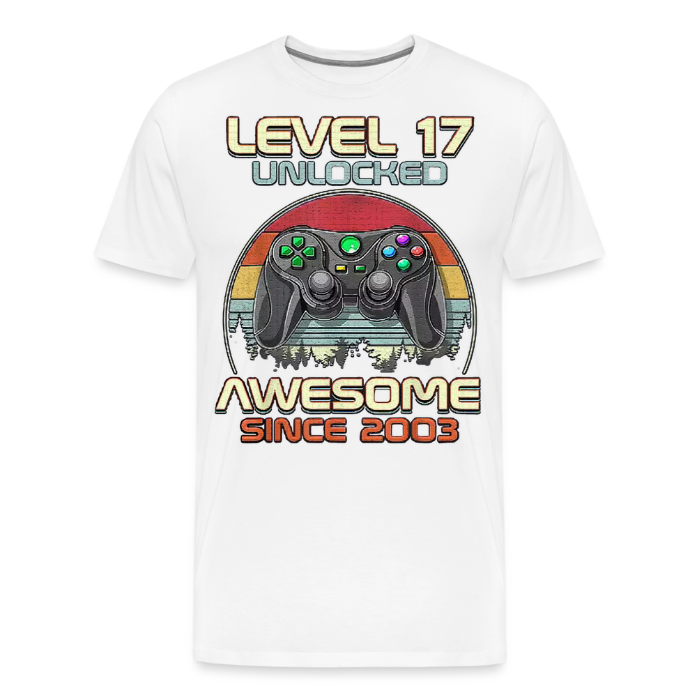 Gamer T-Shirt Top Level 17 Unlocked Fashion Herren Streetwear 100% Baumwolle - Weiß