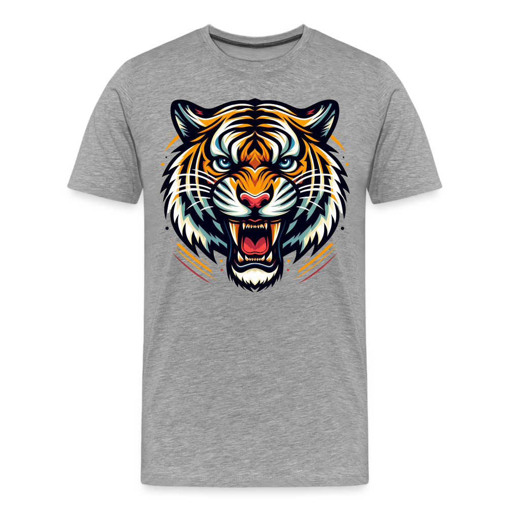 Männer T-Shirt Rundhals Unisex Tiger Sommer Streetwear Tank Top 100% Baumwolle - Grau meliert