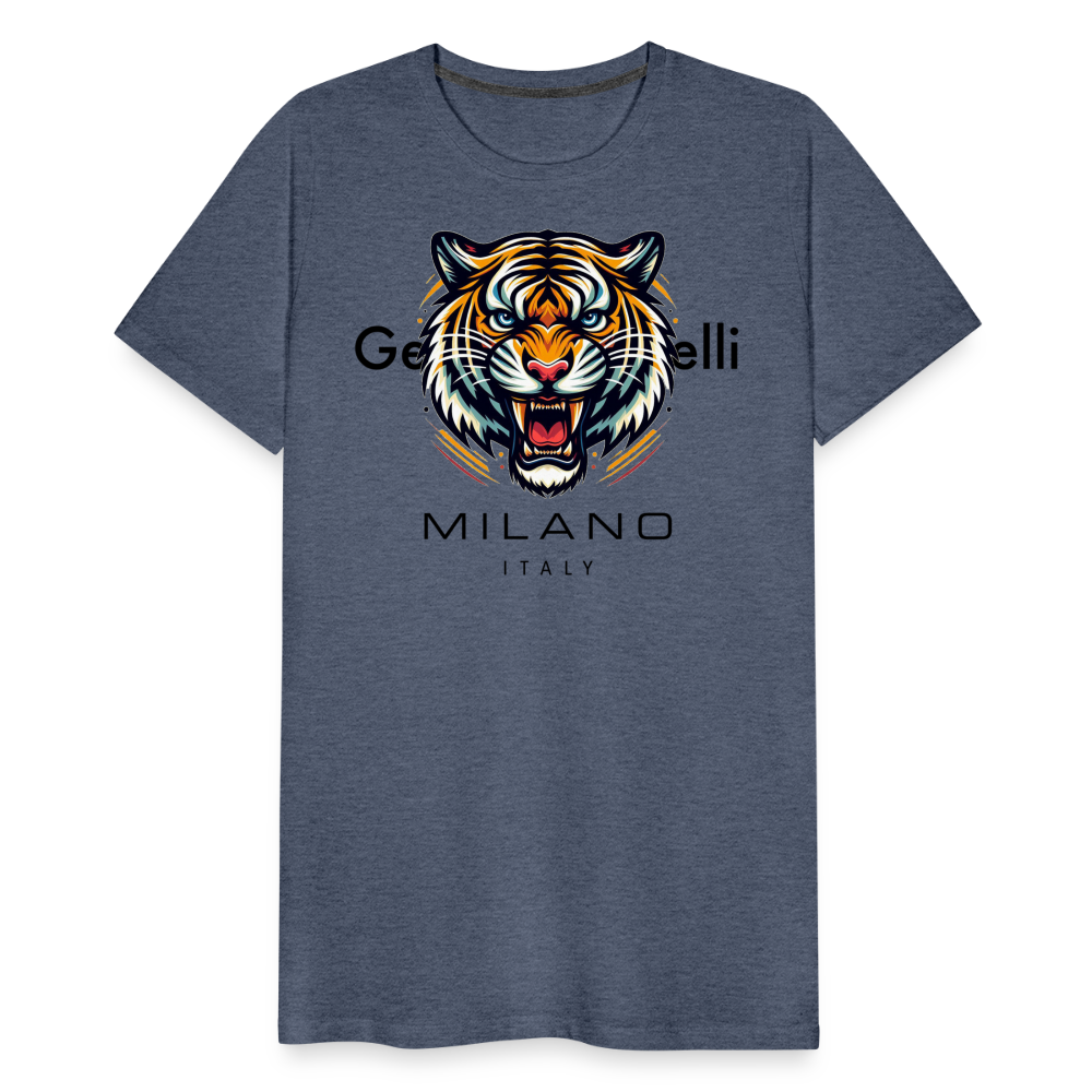 Männer T-Shirt Rundhals Unisex Tiger Sommer Streetwear Tank Top 100% Baumwolle - Blau meliert