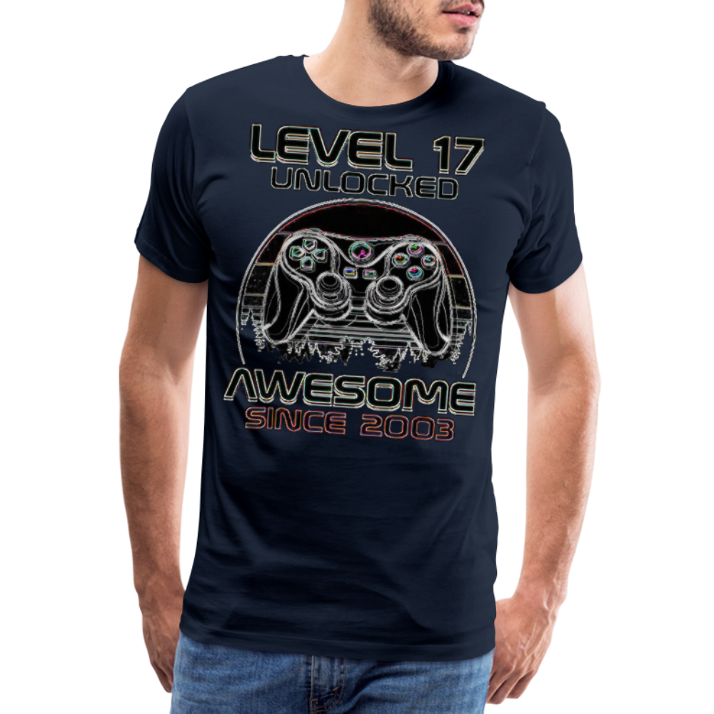 Gamer T-Shirt Top Level 17 Unlocked Fashion Herren Streetwear 100% Baumwolle - Navy