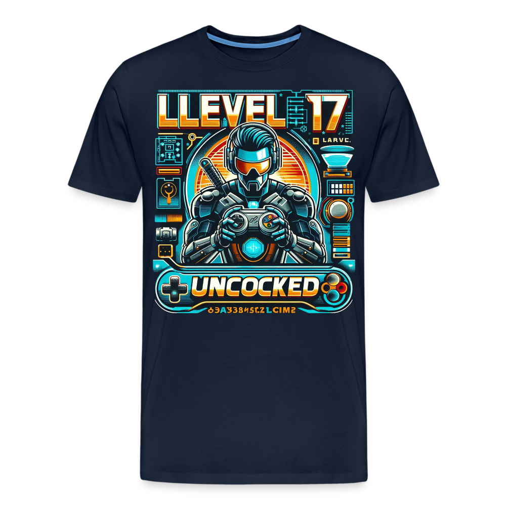 Gamer T-Shirt Top Level 17 Unlocked Fashion Herren Streetwear 100% Baumwolle - Navy