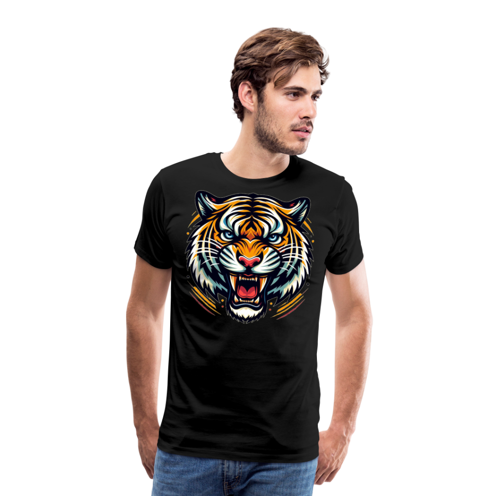 Herren T-Shirt Rundhals Unisex Tiger Sommer Streetwear Tank Top 100% Baumwolle - Schwarz
