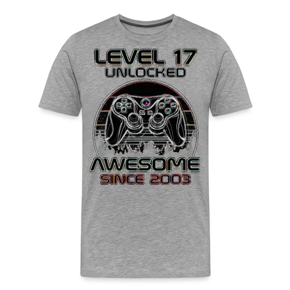 Gamer T-Shirt Top Level 17 Unlocked Fashion Herren Streetwear 100% Baumwolle - Grau meliert