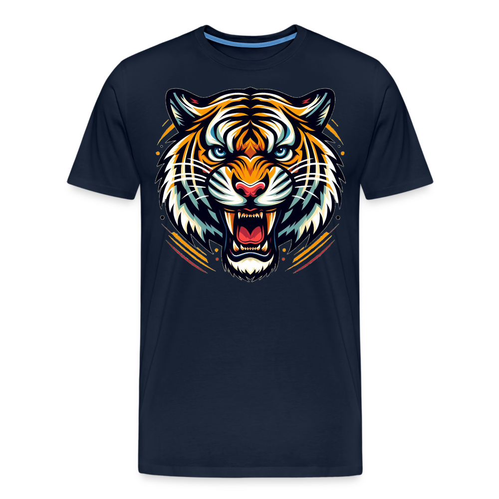 Herren T-Shirt Rundhals Unisex Tiger Sommer Streetwear Tank Top 100% Baumwolle - Navy