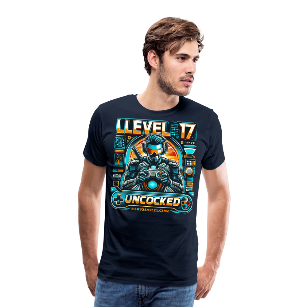 Gamer T-Shirt Top Level 17 Unlocked Fashion Herren Streetwear 100% Baumwolle - Navy