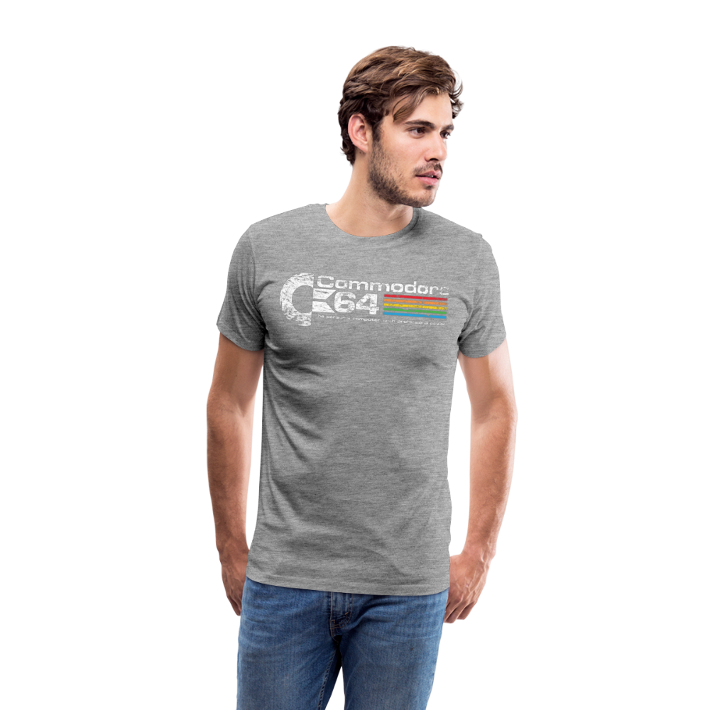 Fashion Herren Gaming Top Commodore T-Shirt Retro Streetwear 100 % Baumwolle - Grau meliert