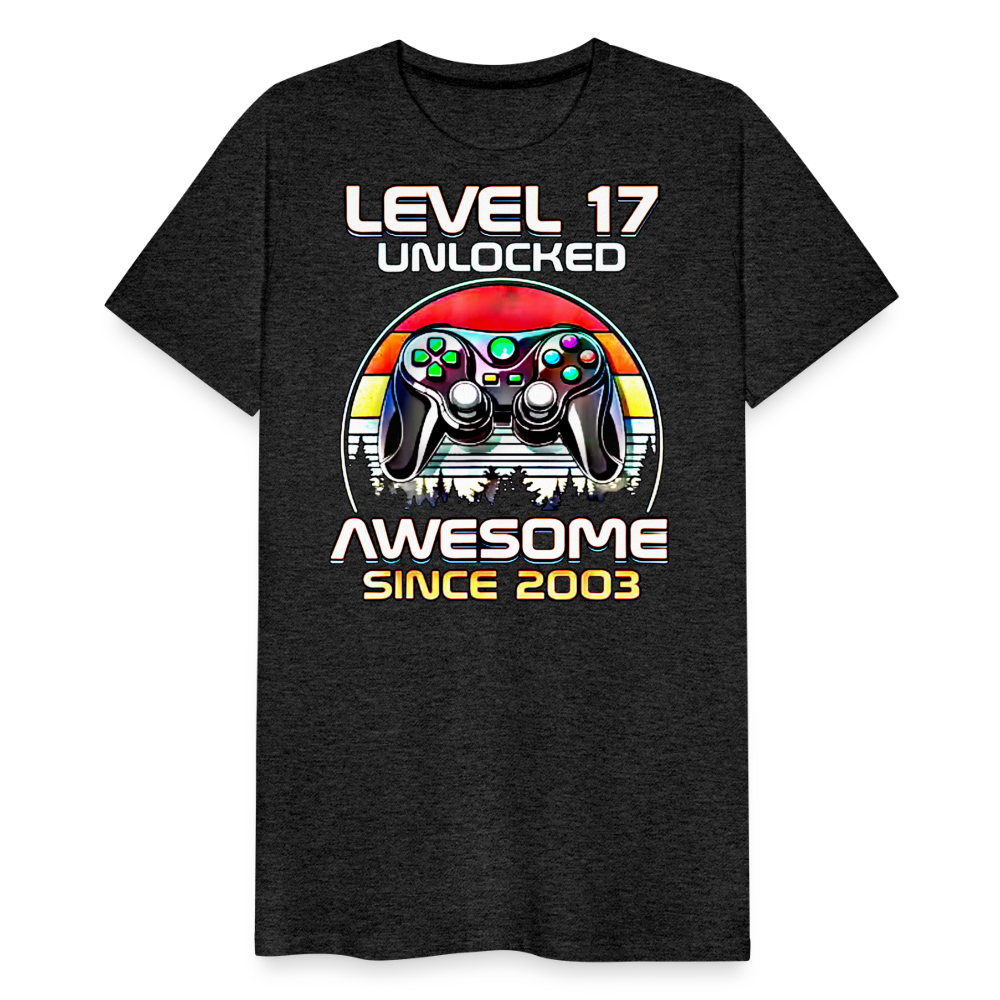 Gamer T-Shirt Top Level 17 Unlocked Fashion Herren Streetwear 100% Baumwolle - Anthrazit