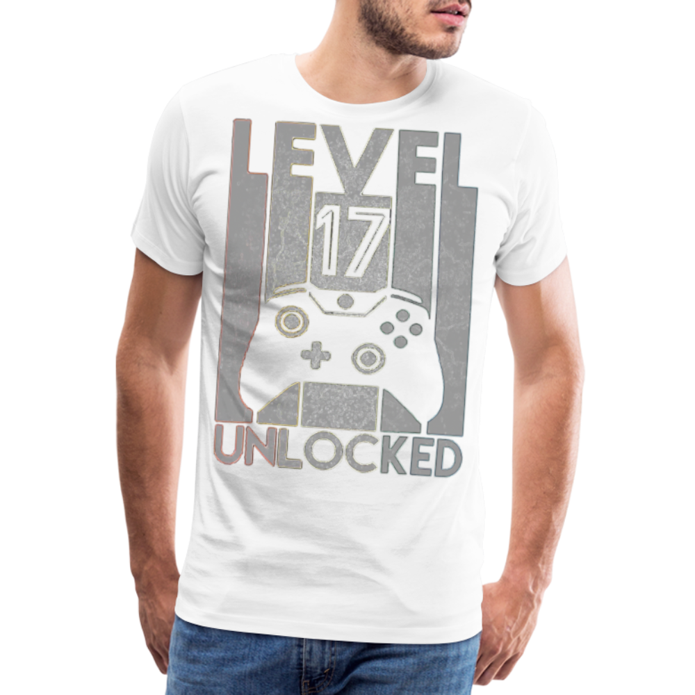 Gamer T-Shirt Top Level 17 Unlocked Fashion Herren Streetwear 100% Baumwolle - Weiß