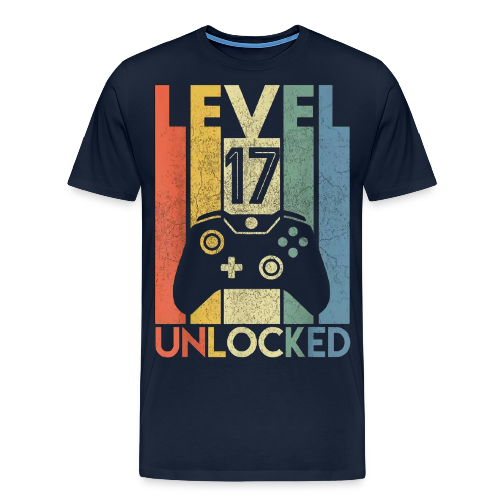 Gamer T-Shirt Top Level 17 Unlocked Fashion Herren Streetwear 100% Baumwolle - Navy