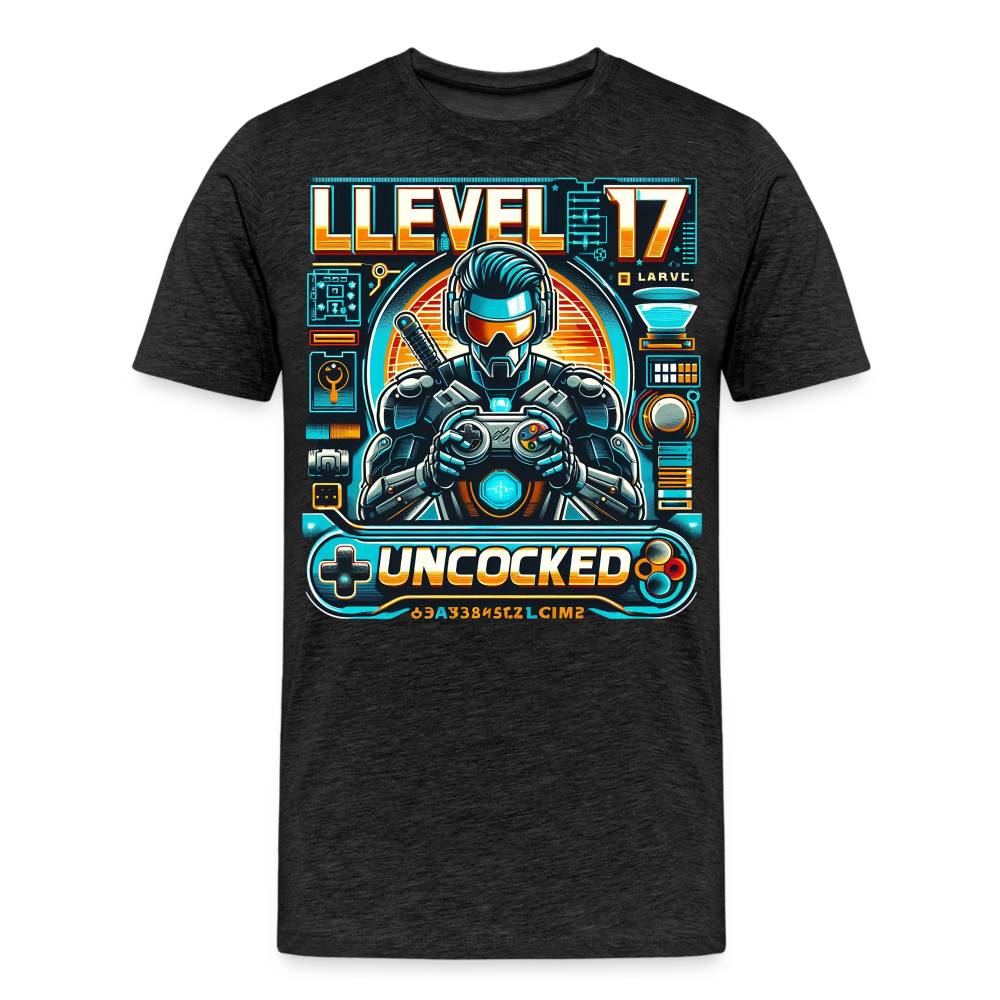 Gamer T-Shirt Top Level 17 Unlocked Fashion Herren Streetwear 100% Baumwolle - Anthrazit