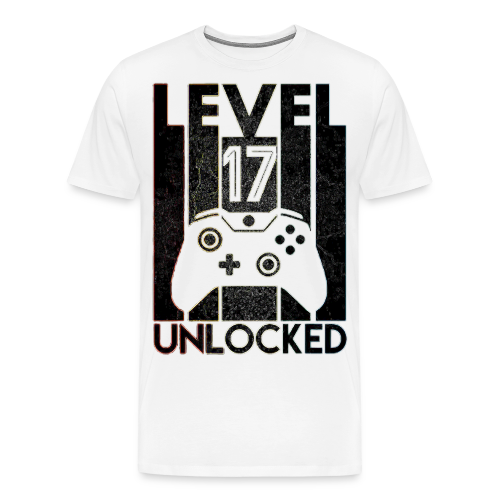 Gamer T-Shirt Top Level 17 Unlocked Fashion Herren Streetwear 100% Baumwolle - Weiß