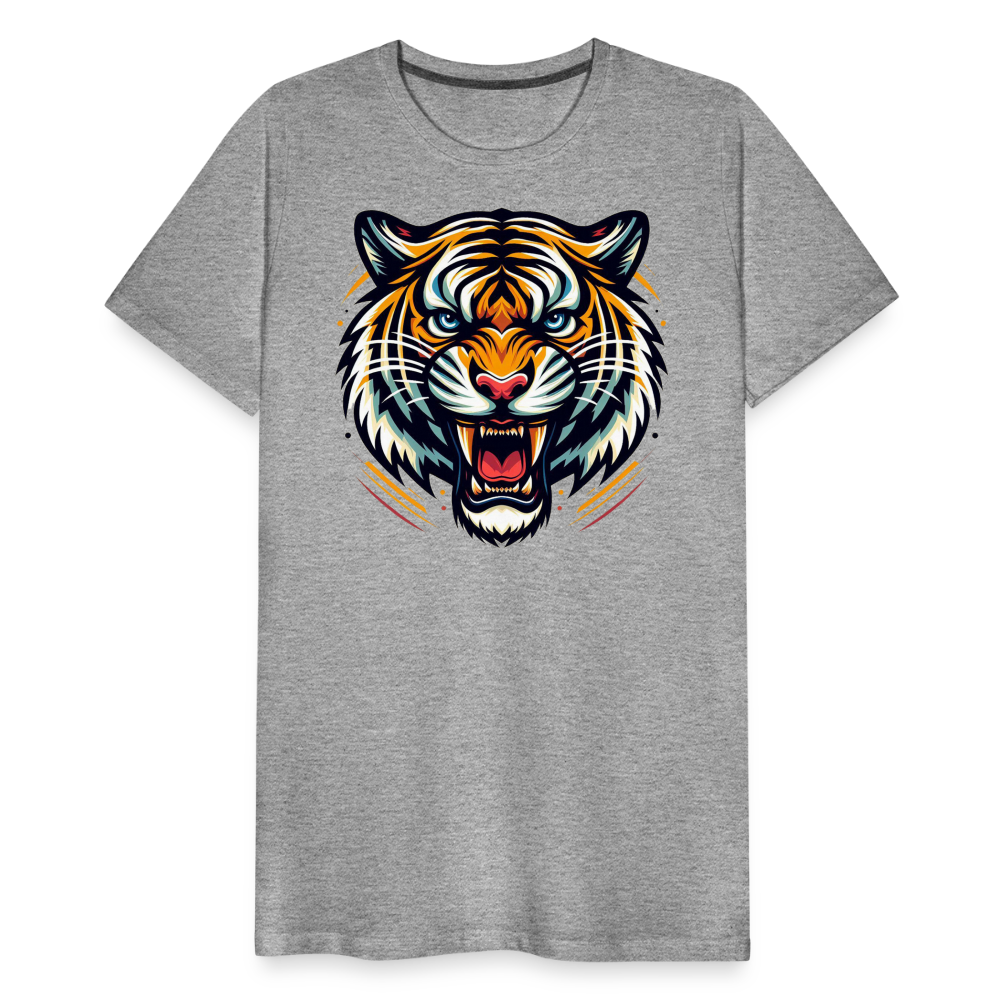 Männer T-Shirt Rundhals Unisex Tiger Sommer Streetwear Tank Top 100% Baumwolle - Grau meliert