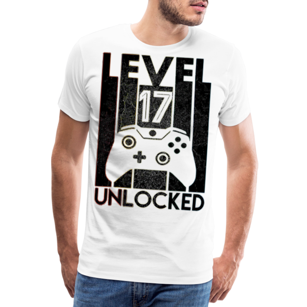 Gamer T-Shirt Top Level 17 Unlocked Fashion Herren Streetwear 100% Baumwolle - Weiß