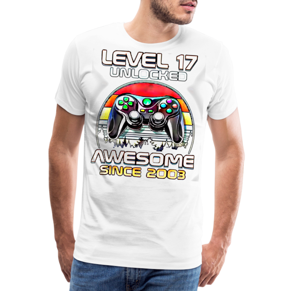 Gamer T-Shirt Top Level 17 Unlocked Fashion Herren Streetwear 100% Baumwolle - Weiß