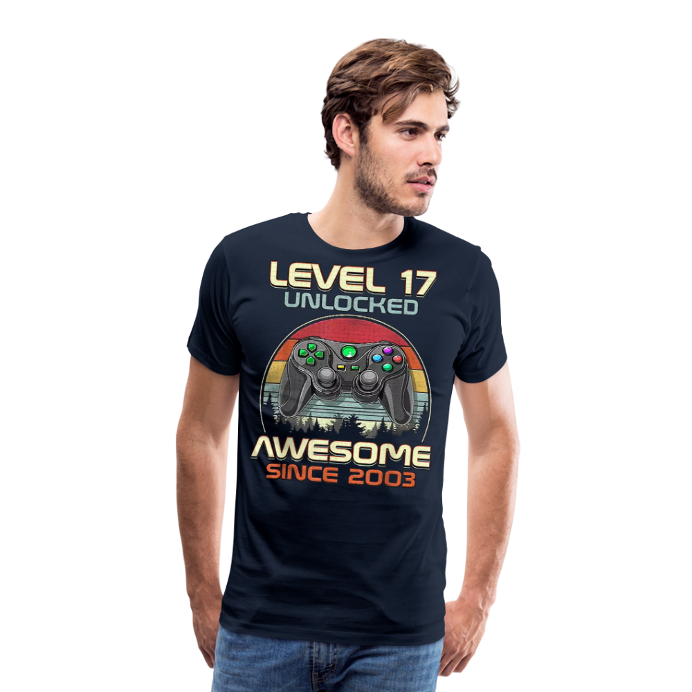Gamer T-Shirt Top Level 17 Unlocked Fashion Herren Streetwear 100% Baumwolle - Navy