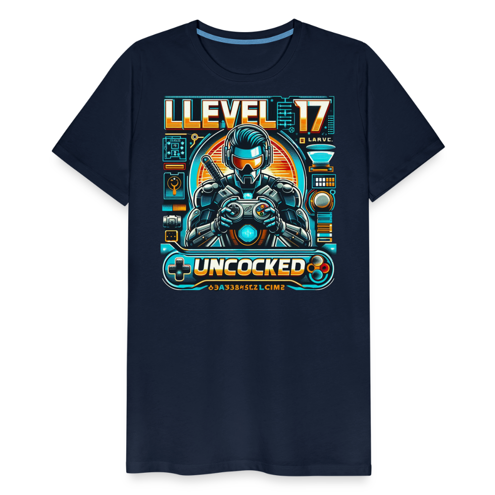 Gamer T-Shirt Top Level 17 Unlocked Fashion Herren Streetwear 100% Baumwolle - Navy