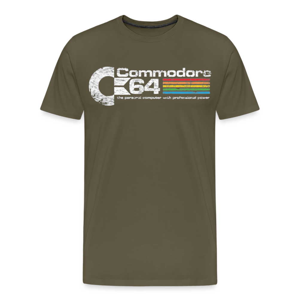 Fashion Herren Gaming Top Commodore T-Shirt Retro Streetwear 100 % Baumwolle - Khaki