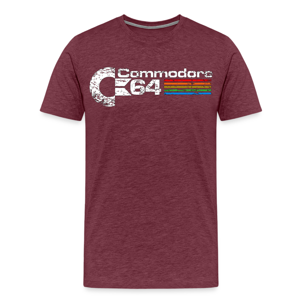 Fashion Herren Gaming Top Commodore T-Shirt Retro Streetwear 100 % Baumwolle - Bordeauxrot meliert