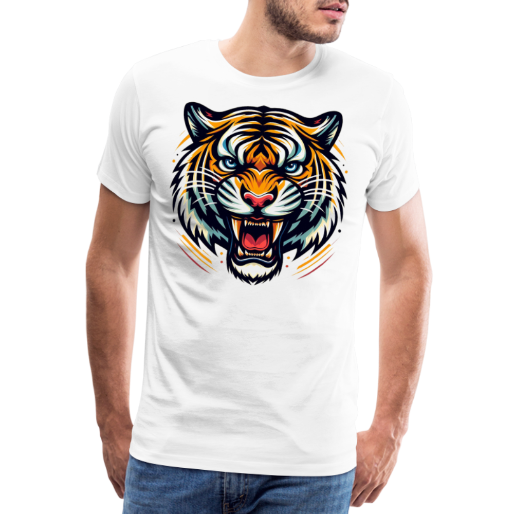 Männer T-Shirt Rundhals Unisex Tiger Sommer Streetwear Tank Top 100% Baumwolle - Weiß