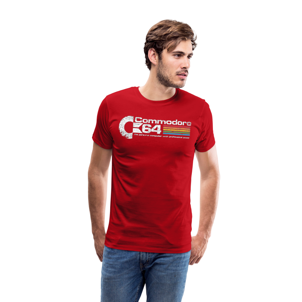 Fashion Herren Gaming Top Commodore T-Shirt Retro Streetwear 100 % Baumwolle - Rot