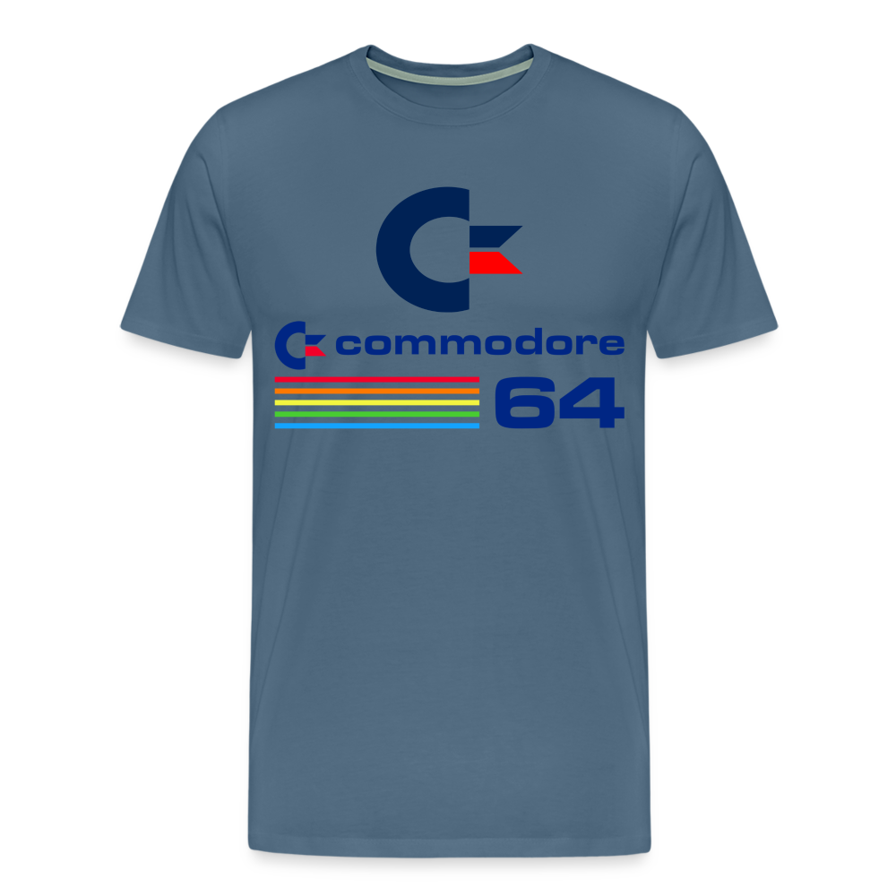 Fashion Herren Gaming Top Commodore T-Shirt Retro Streetwear 100 % Baumwolle - Blaugrau