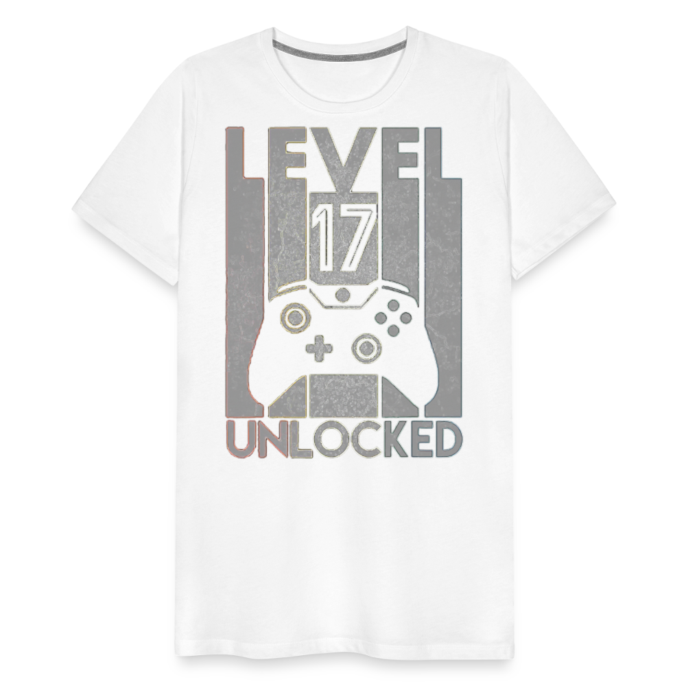Gamer T-Shirt Top Level 17 Unlocked Fashion Herren Streetwear 100% Baumwolle - Weiß