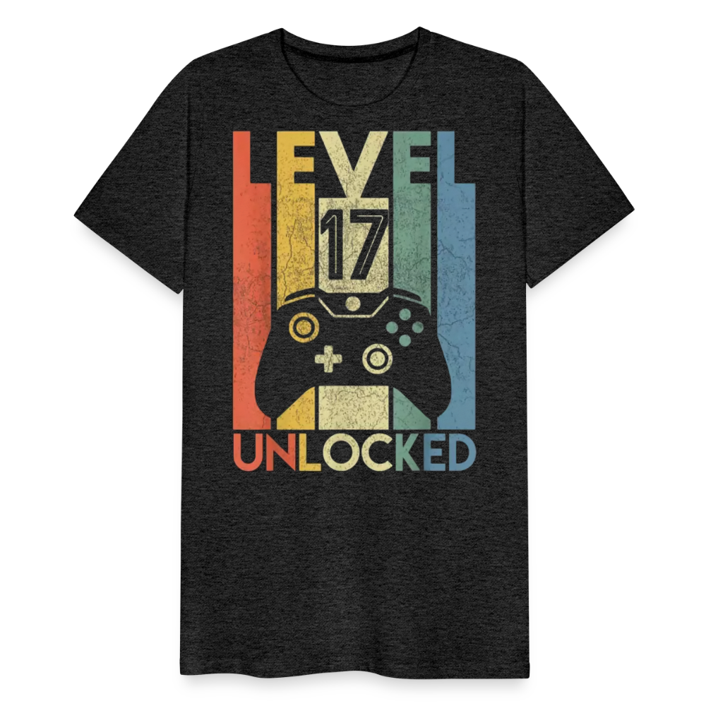 Gamer T-Shirt Top Level 17 Unlocked Fashion Herren Streetwear 100% Baumwolle - Anthrazit