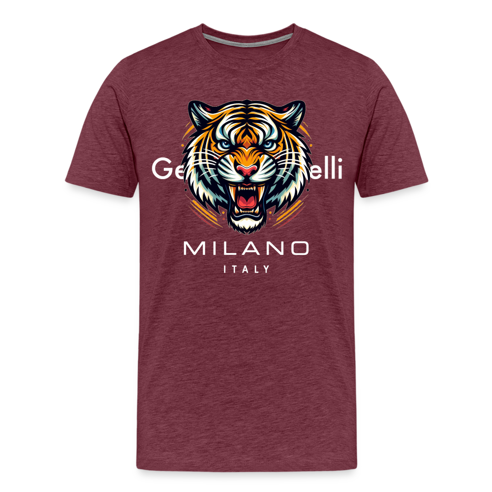 Männer T-Shirt Rundhals Unisex Tiger Sommer Streetwear Tank Top 100% Baumwolle - Bordeauxrot meliert