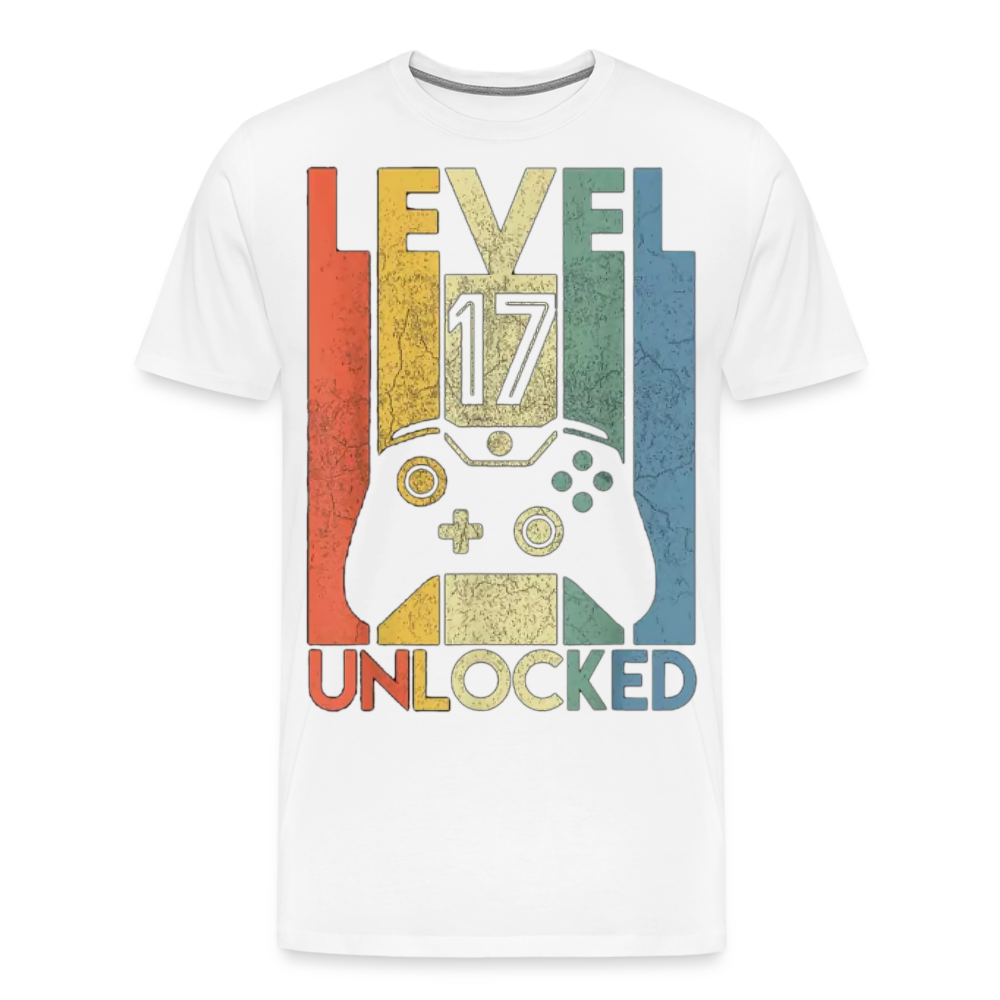 Gamer T-Shirt Top Level 17 Unlocked Fashion Herren Streetwear 100% Baumwolle - Weiß