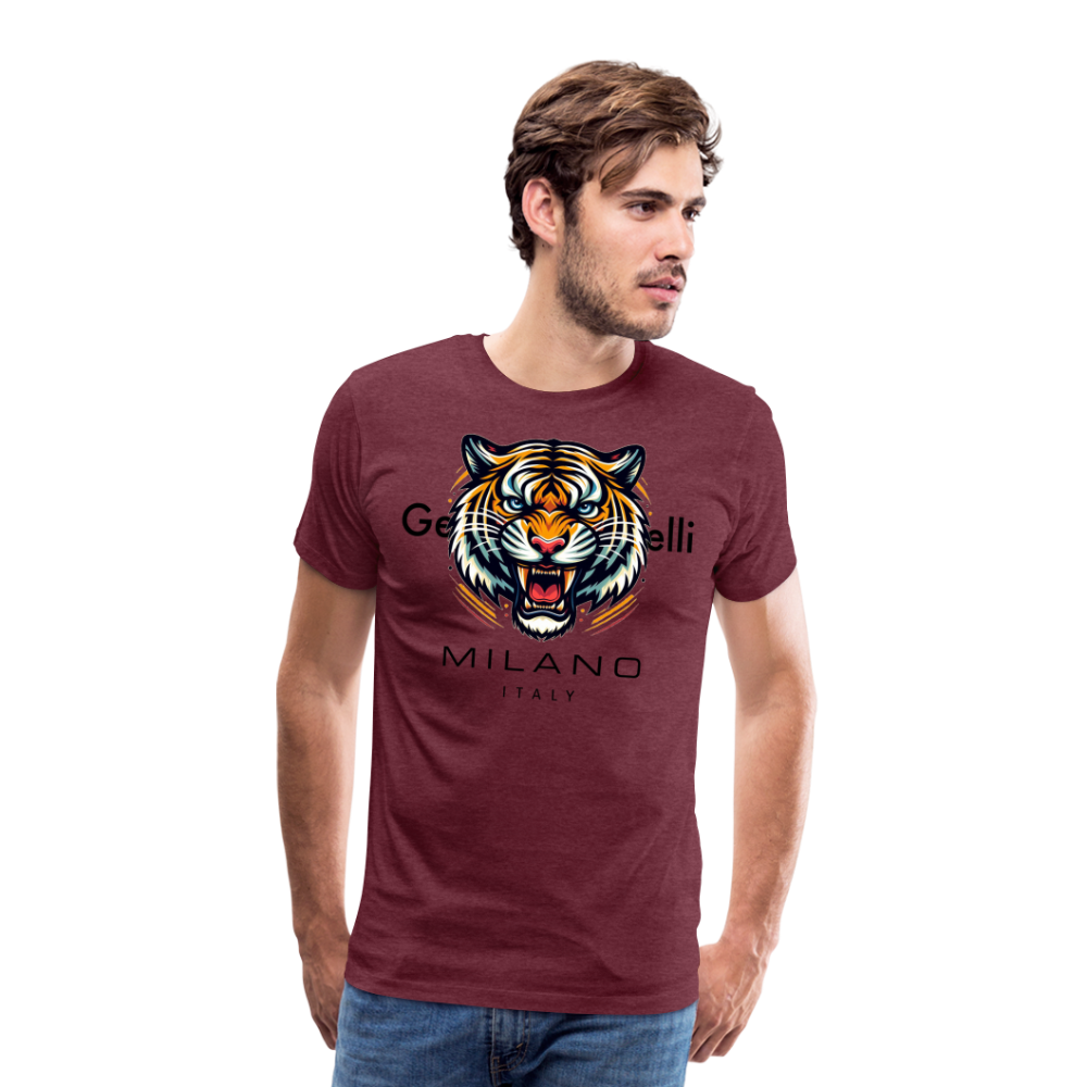 Männer T-Shirt Rundhals Unisex Tiger Sommer Streetwear Tank Top 100% Baumwolle - Bordeauxrot meliert