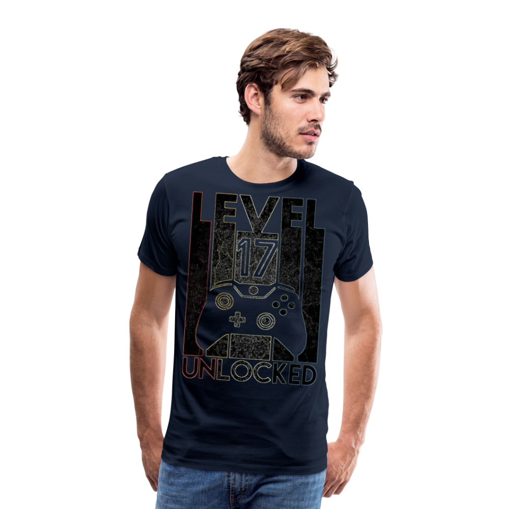 Gamer T-Shirt Top Level 17 Unlocked Fashion Herren Streetwear 100% Baumwolle - Navy