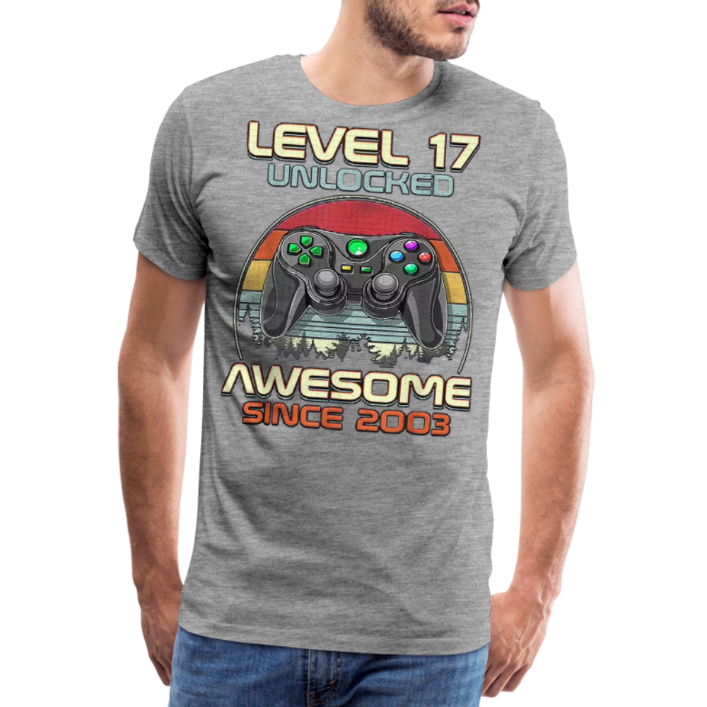 Gamer T-Shirt Top Level 17 Unlocked Fashion Herren Streetwear 100% Baumwolle - Grau meliert