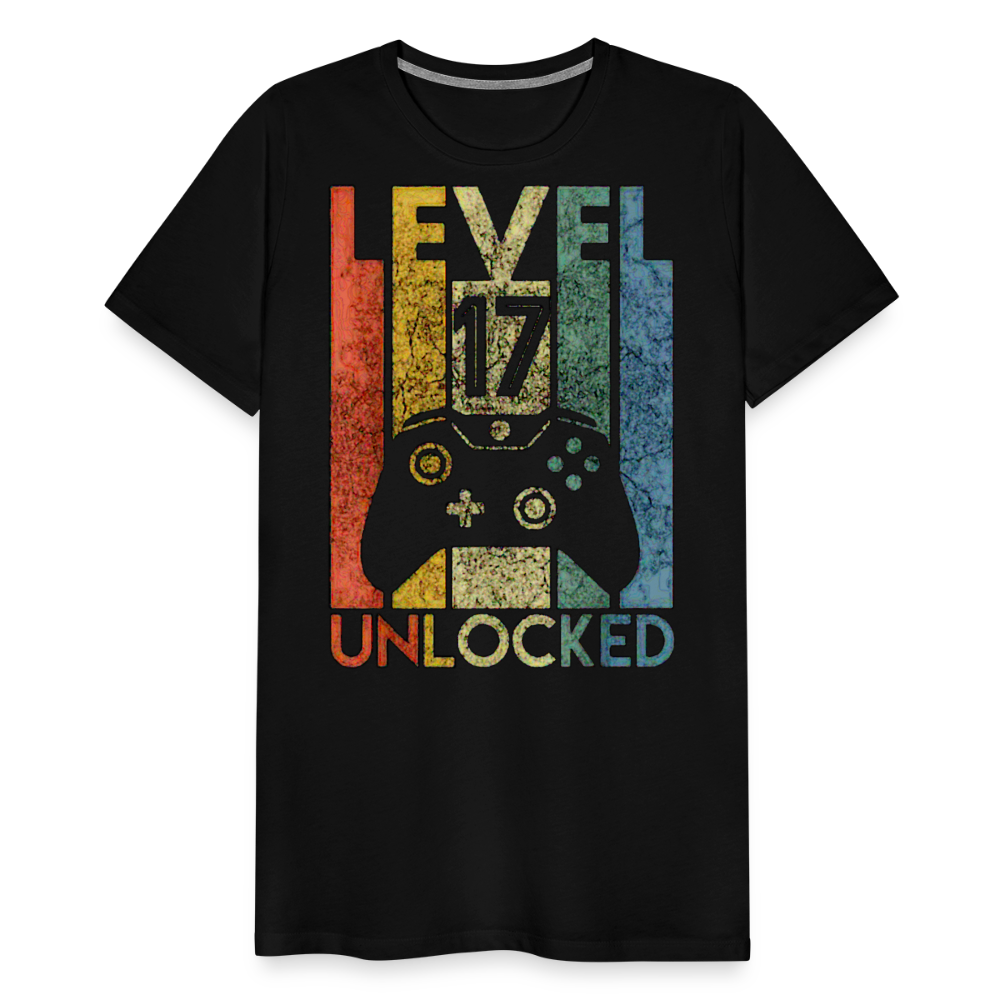 Gamer T-Shirt Top Level 17 Unlocked Fashion Herren Streetwear 100% Baumwolle - Schwarz