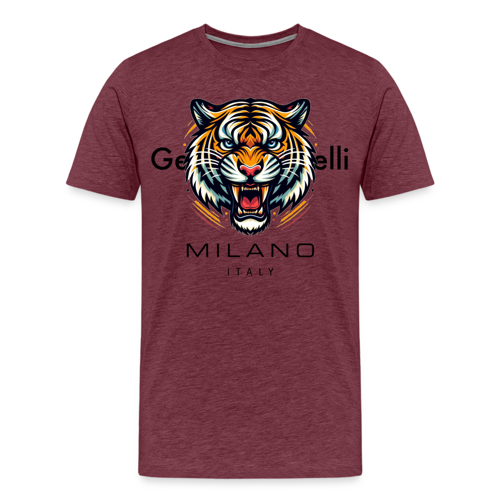 Männer T-Shirt Rundhals Unisex Tiger Sommer Streetwear Tank Top 100% Baumwolle - Bordeauxrot meliert