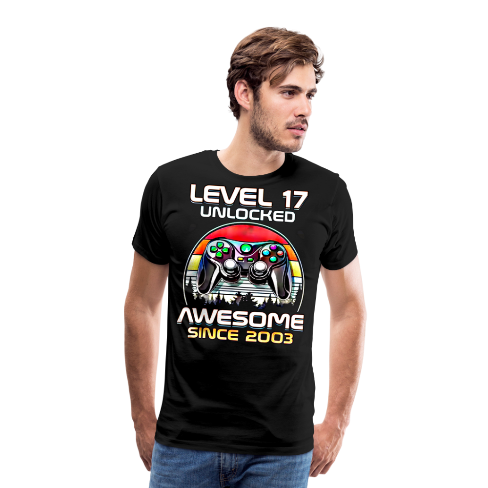 Gamer T-Shirt Top Level 17 Unlocked Fashion Herren Streetwear 100% Baumwolle - Schwarz
