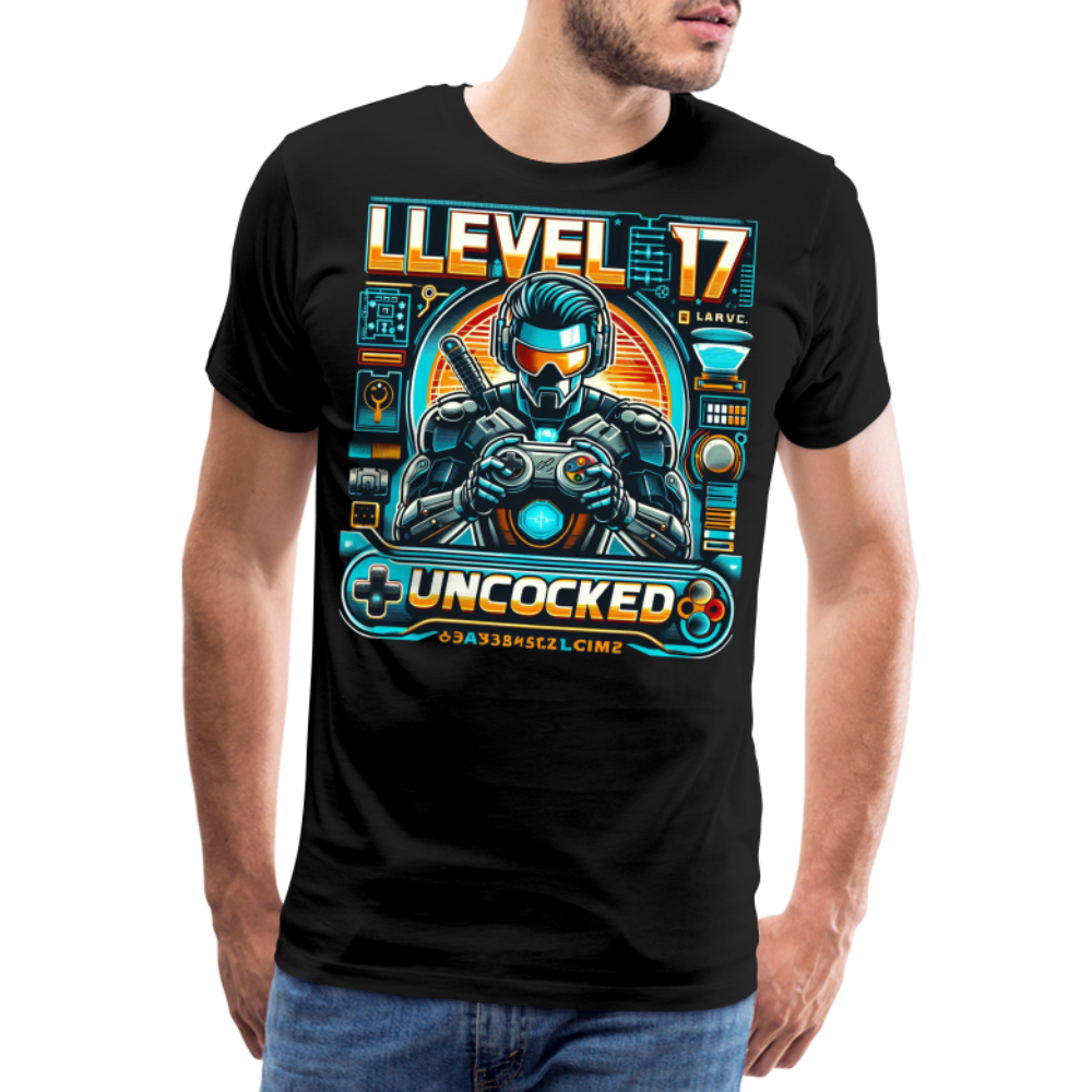 Gamer T-Shirt Top Level 17 Unlocked Fashion Herren Streetwear 100% Baumwolle - Schwarz