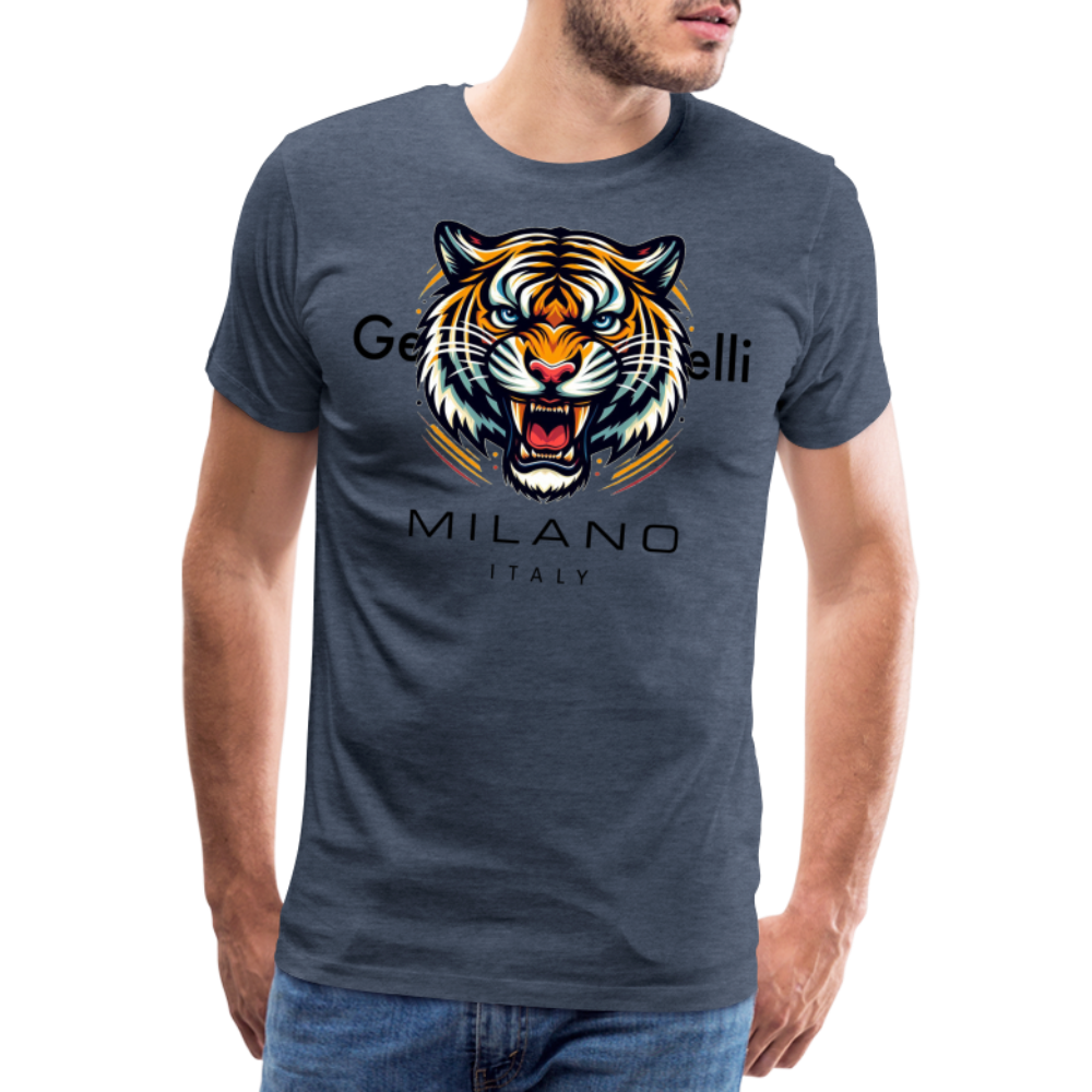 Männer T-Shirt Rundhals Unisex Tiger Sommer Streetwear Tank Top 100% Baumwolle - Blau meliert