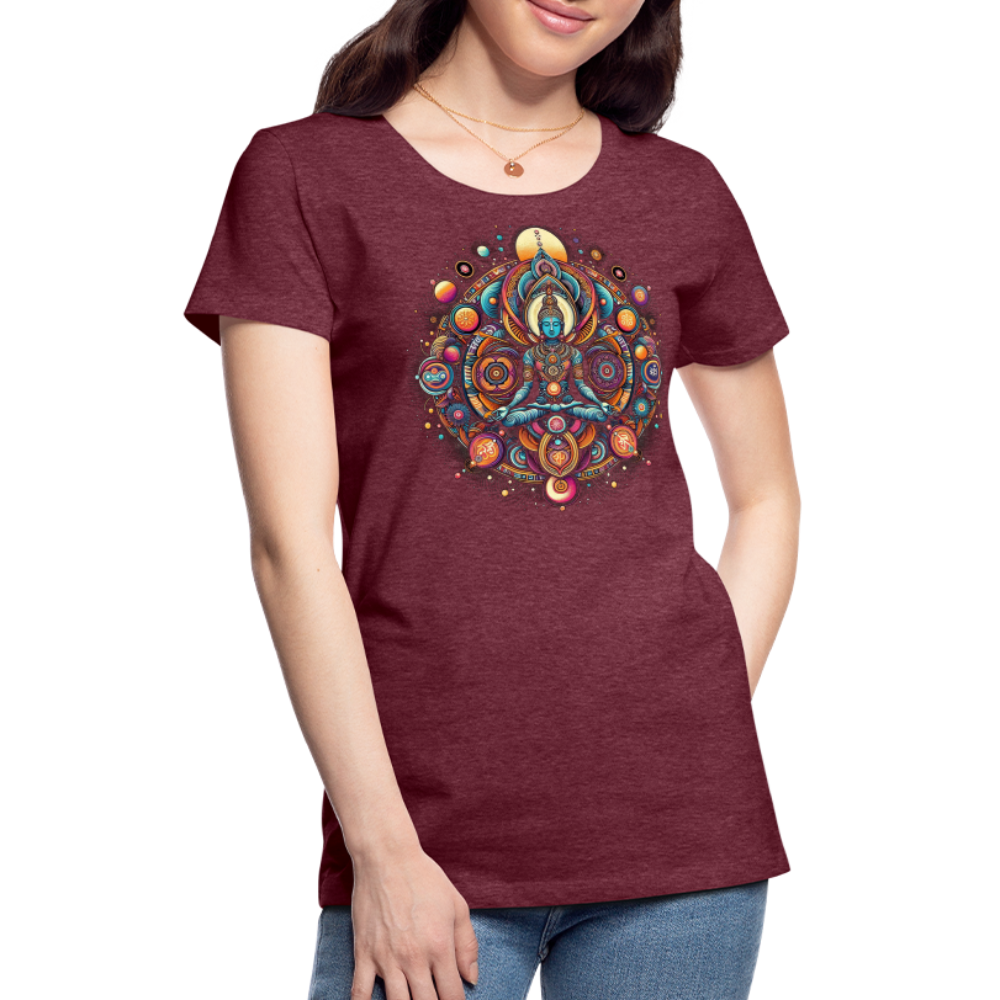 Damen Sommer Top Spirituelles Yoga T-Shirt Rundhals Streetwear lockeres Damentop - Bordeauxrot meliert