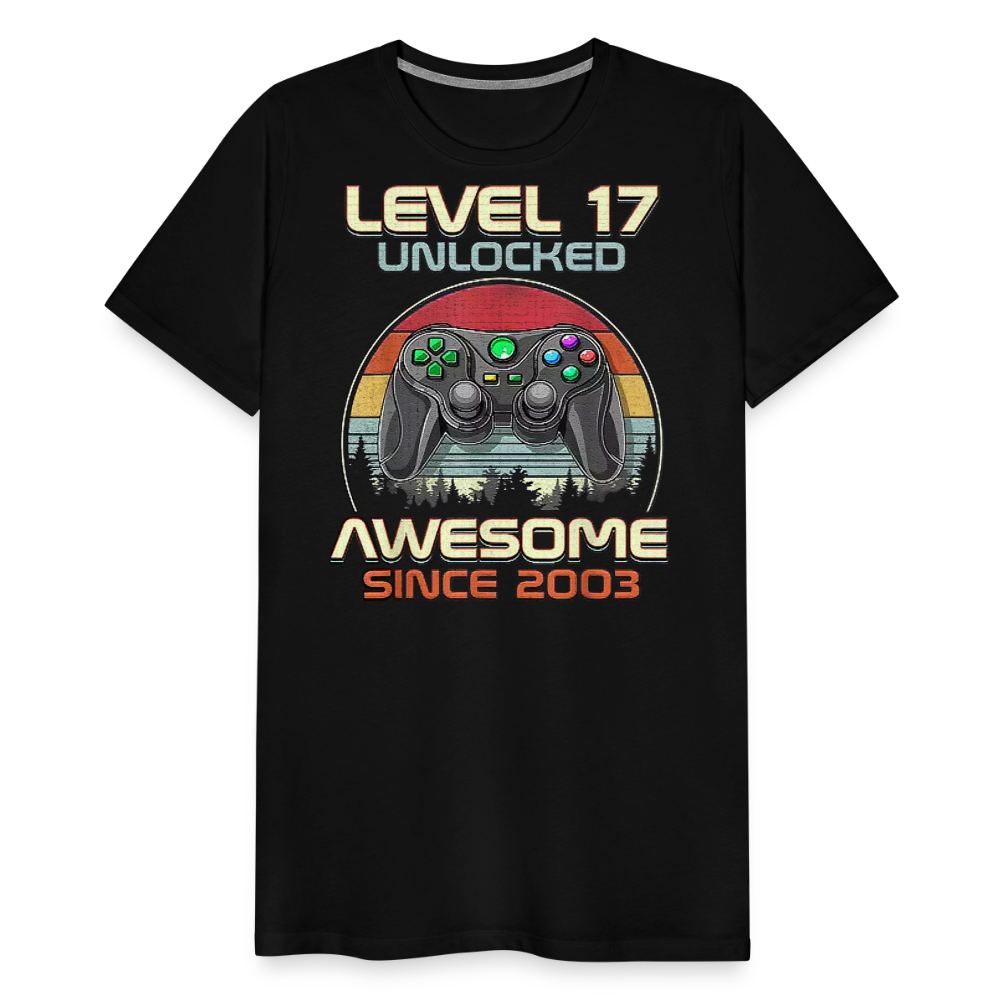 Gamer T-Shirt Top Level 17 Unlocked Fashion Herren Streetwear 100% Baumwolle - Schwarz